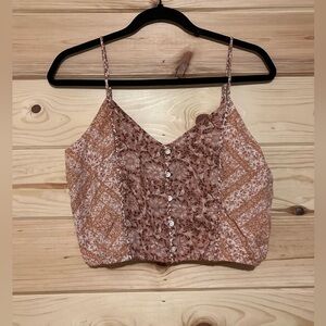 AE Floral Boho Linen Cotton Crop Tank Top